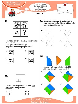 ilkokul 1. Sınıf Bilsem Zeka Testi 